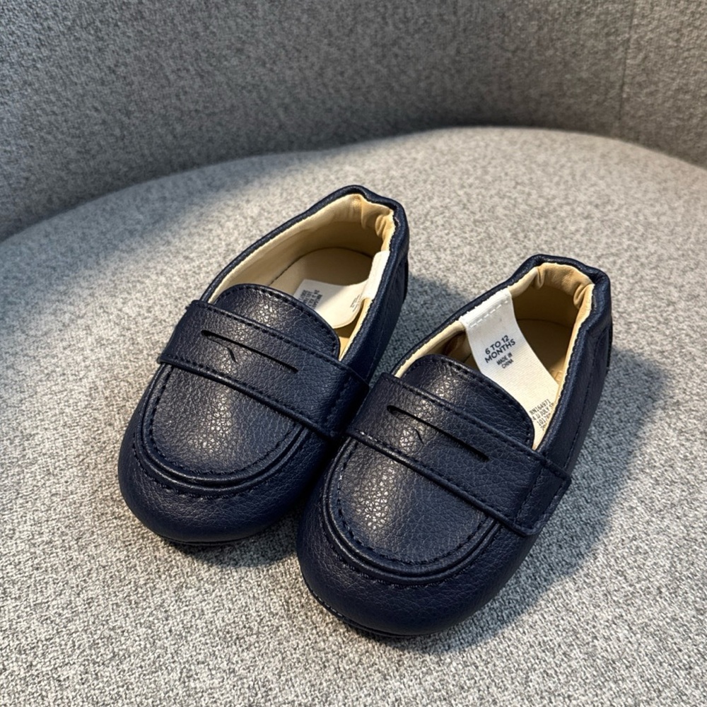Janie and Jack Navy blue leather Baby penny Loafers